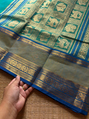 RF1356 Rich Pallu Kanchi cotton saree ~ Dual tone Rama blue