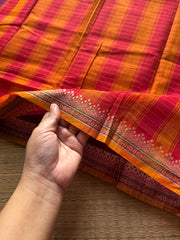 RF521 Magenta pink shade Mercerised Narayanpet cotton saree with contrast small border and checks / kattam pattern