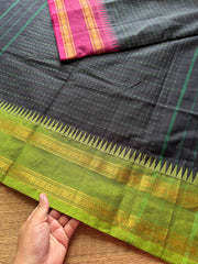 RF347 Black with contrast magenta pink and green combination Ganga Jamuna border