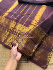 RF16 Monotone Chocolate Brown retta Patta border Kanchi cotton saree- RF16