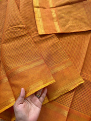 RF151 Monotone Mango Yellow Dual Shade Vintage Rettapet Border Podi Kattam / small checks Kanchi cotton saree