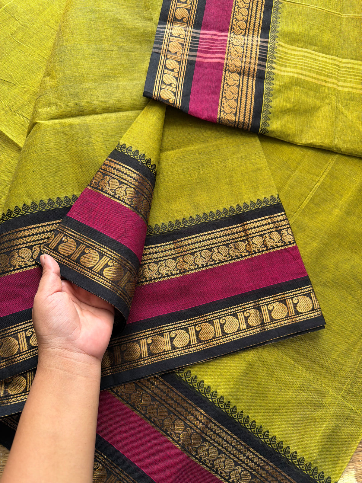 RF388 Green with black combination Kanchi cotton saree