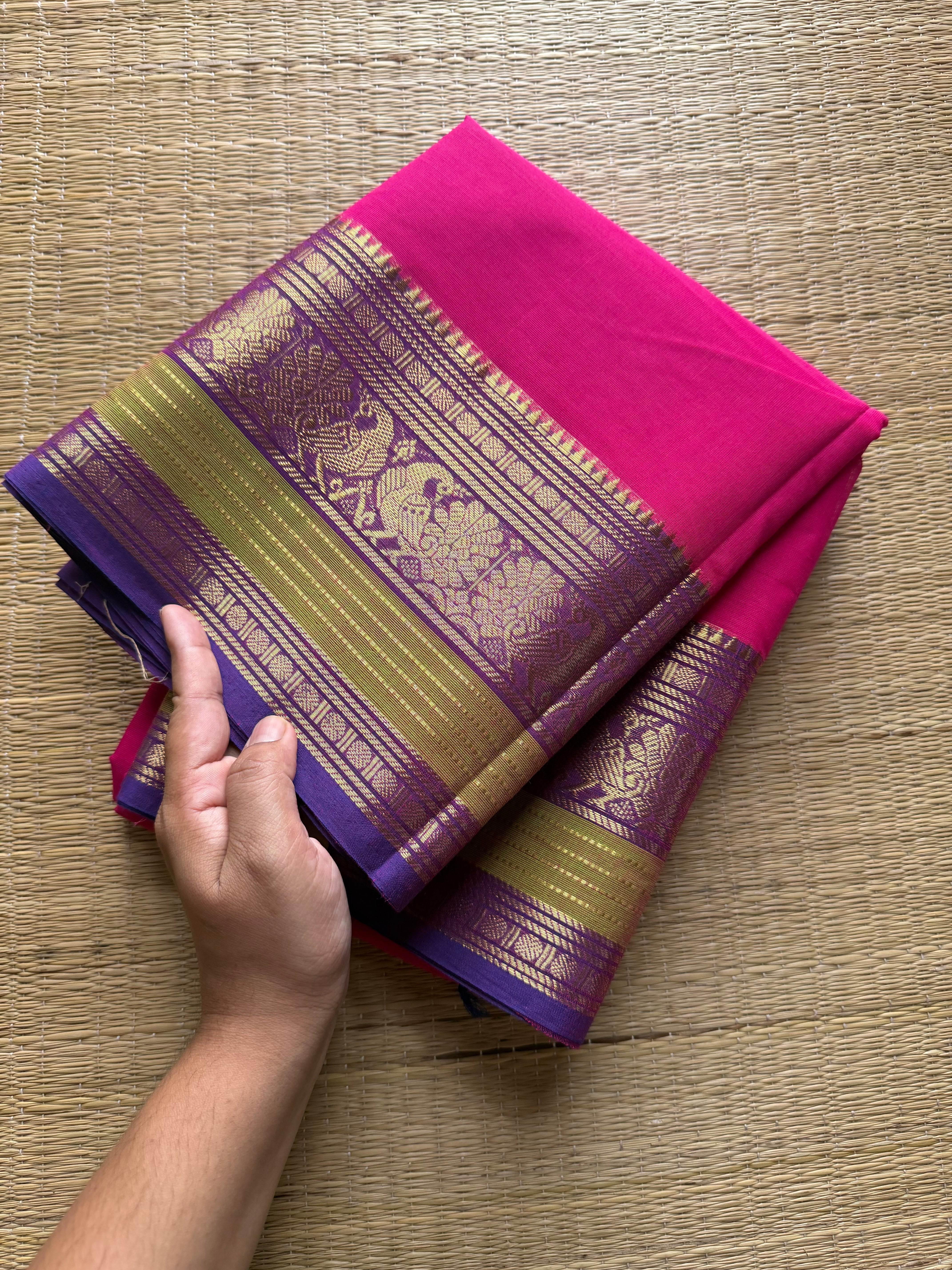 RF338 Pink shade Kanchi cotton saree with silk saree inspired Zari border