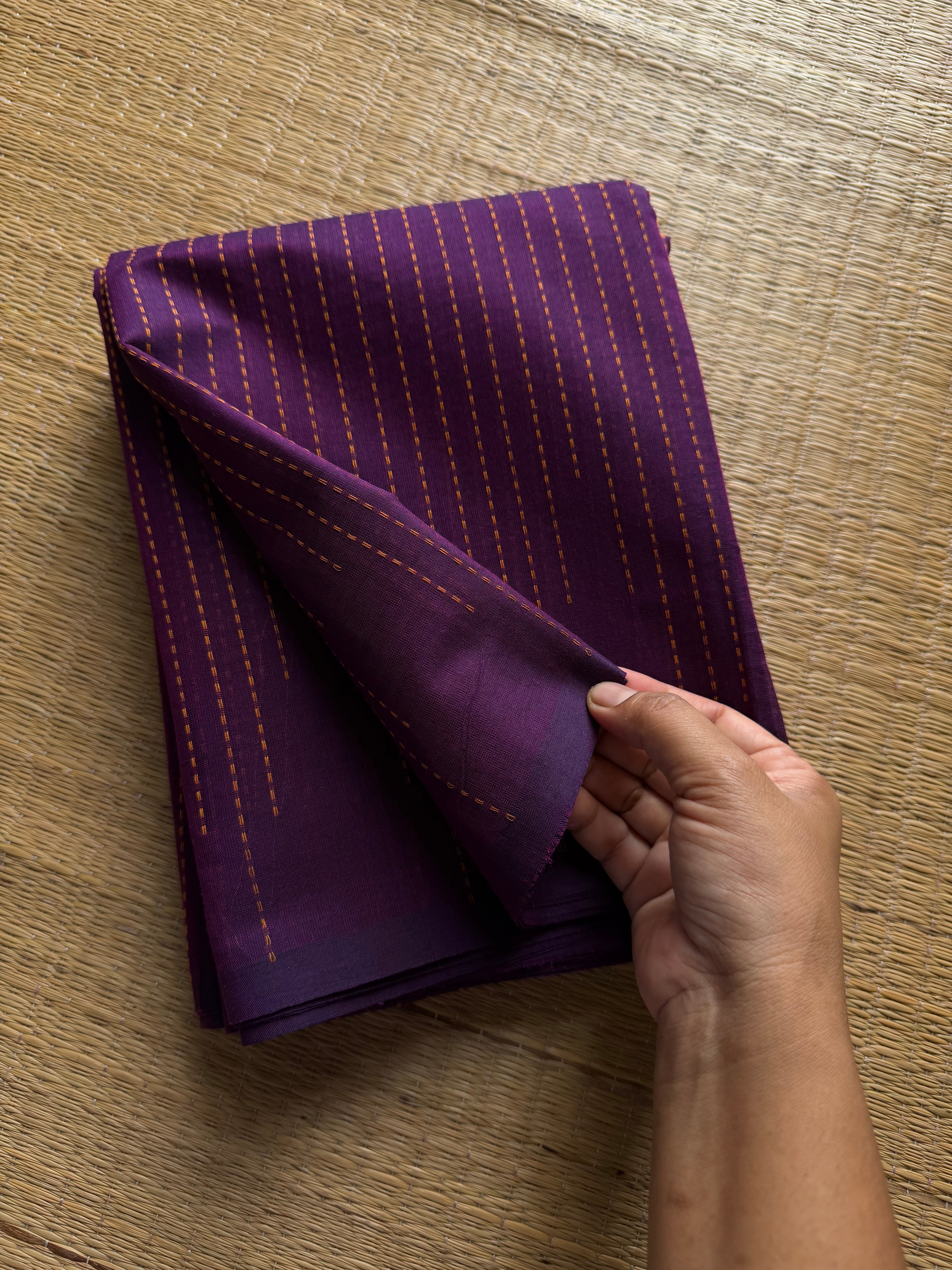 RF957 Purple ~ Soft Kanchi Cotton Saree with fully vertical thread lines Vairaoosi pattern