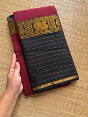 RF615 Maroon with black combination Narayanpet long / big border saree