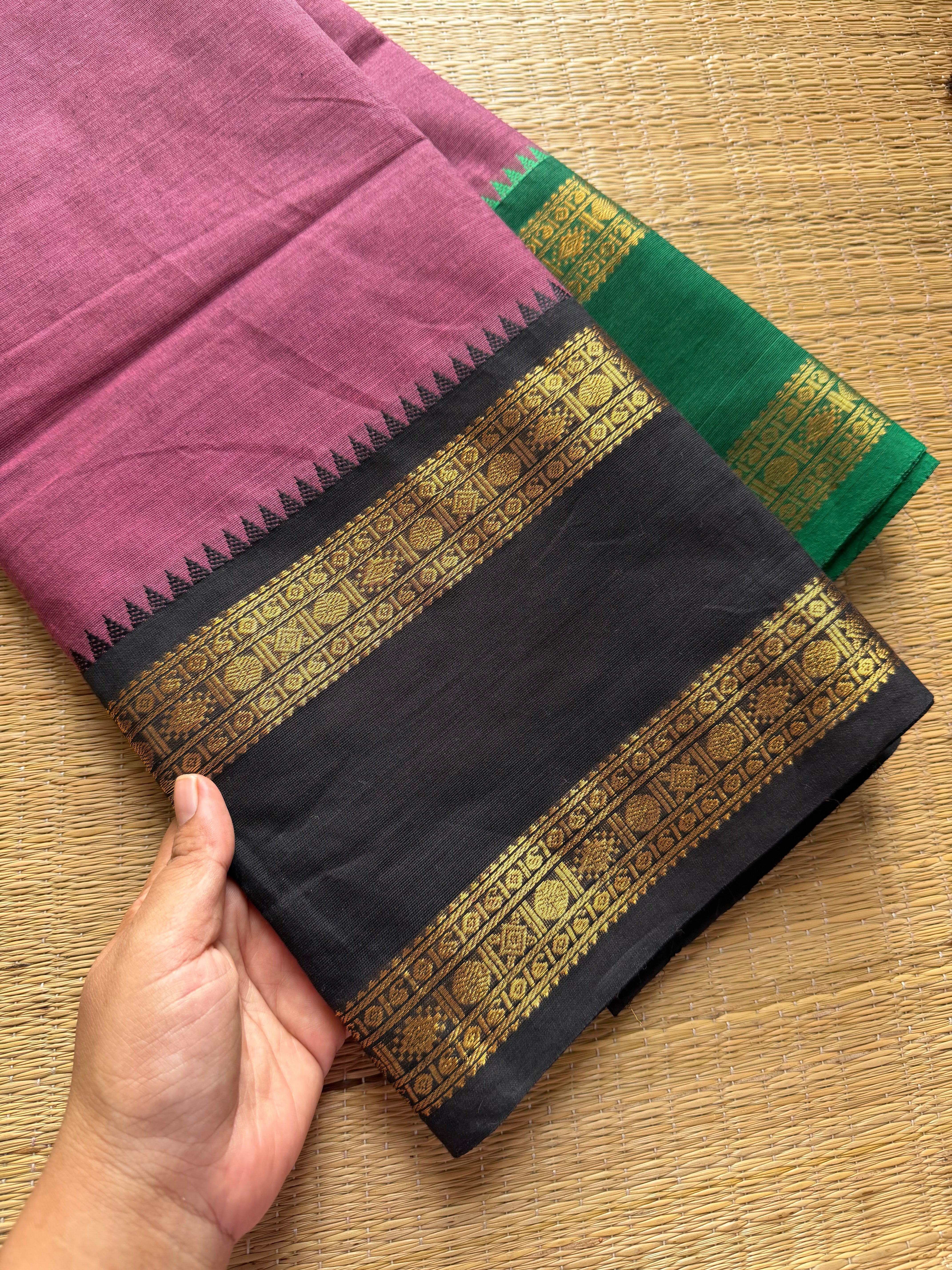 RF272 Dark Onion Pink Shade Kanchi Cotton Saree With Ganga Jamuna Border