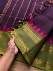 RF541 Dark wine shade Kanchi cotton saree with contrast Thazhampoo pattern gap border