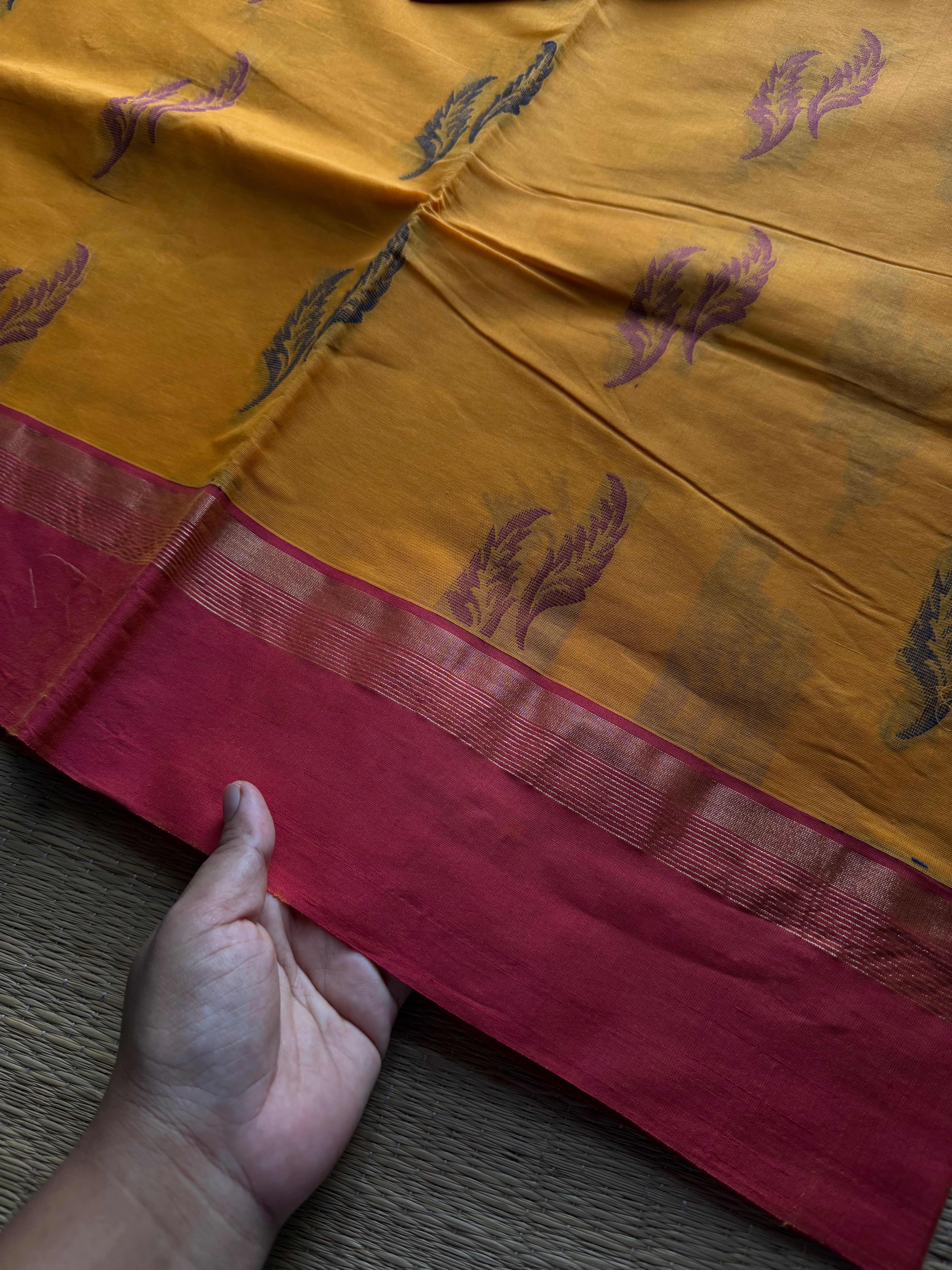 RF1110 Negamam Pure Cotton Saree ~ Mustard Yellow