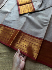 RF601 Beige with rust orange combination Kanchi cotton saree