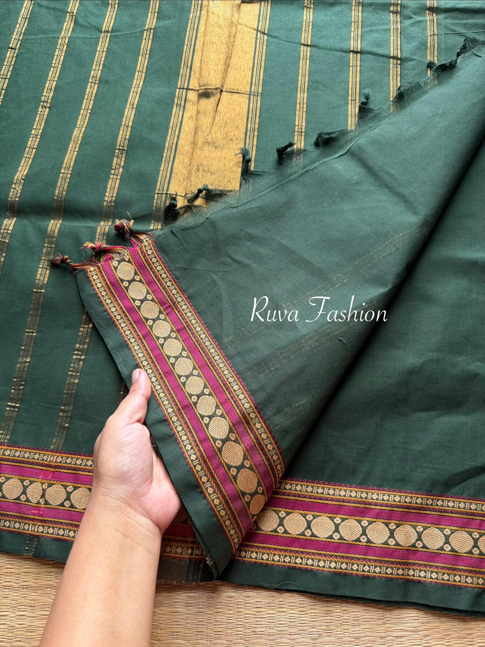 RF7 Green Shade Soft Kanchi Cotton Saree with small thread border - RF7