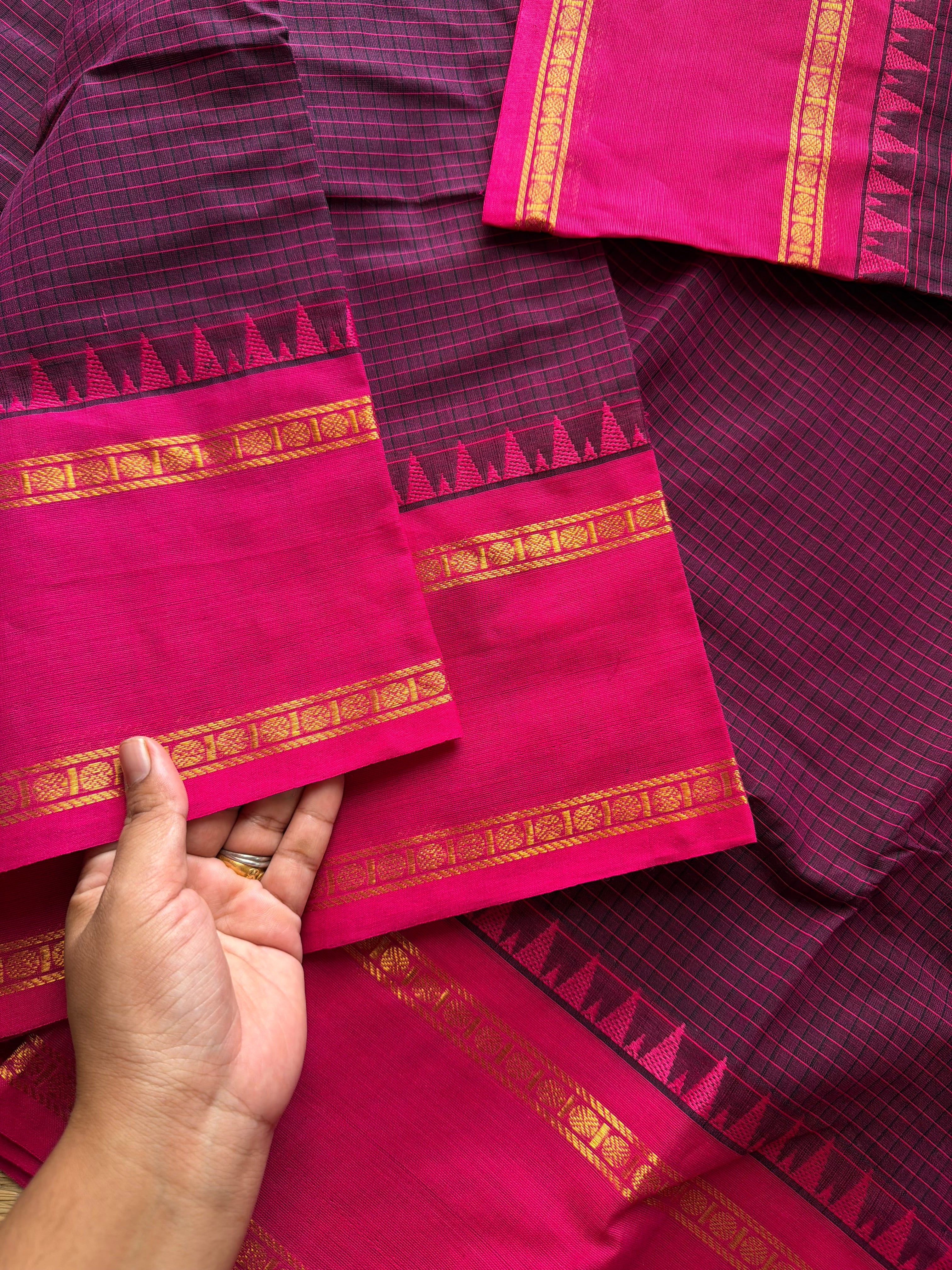 RF623 Premium Vintage Podi Kattam Kanchi Cotton saree ~ Purple with pink shade
