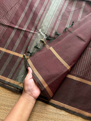 RF654 Dual tone brown shade thread border Kanchi cotton saree