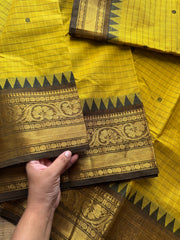 RF715 Yellow Kattam Kanchi cotton saree with handmade thread buttas