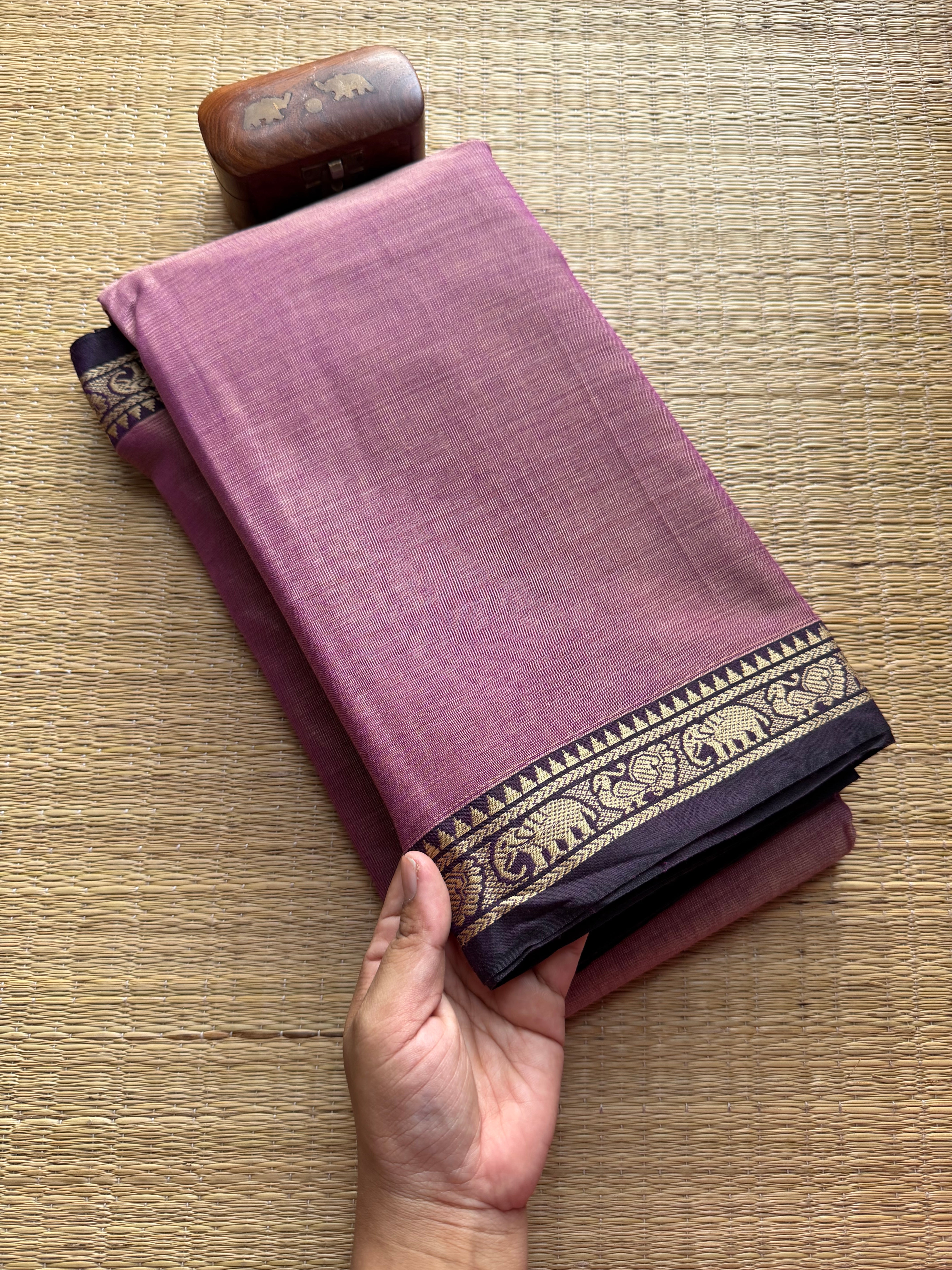 Dual Tone Onion Pink Narayanpet Mercerised Cotton Saree With Small Border
