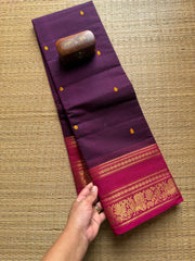 Purple Shade Kanchi Cotton Saree With Handmade Thread Buttas