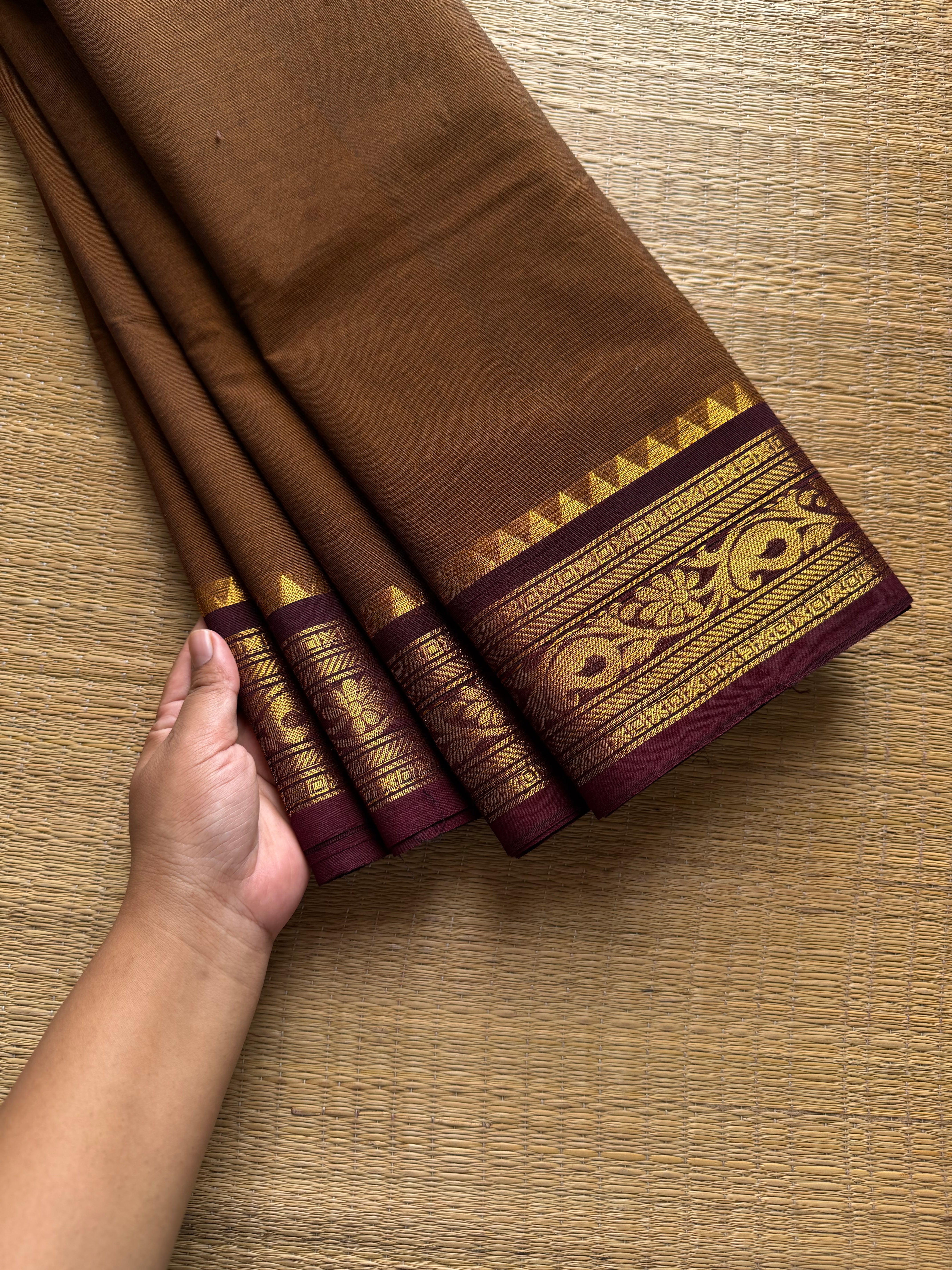 RF809 Honey shade with brown combination Kanchi cotton saree