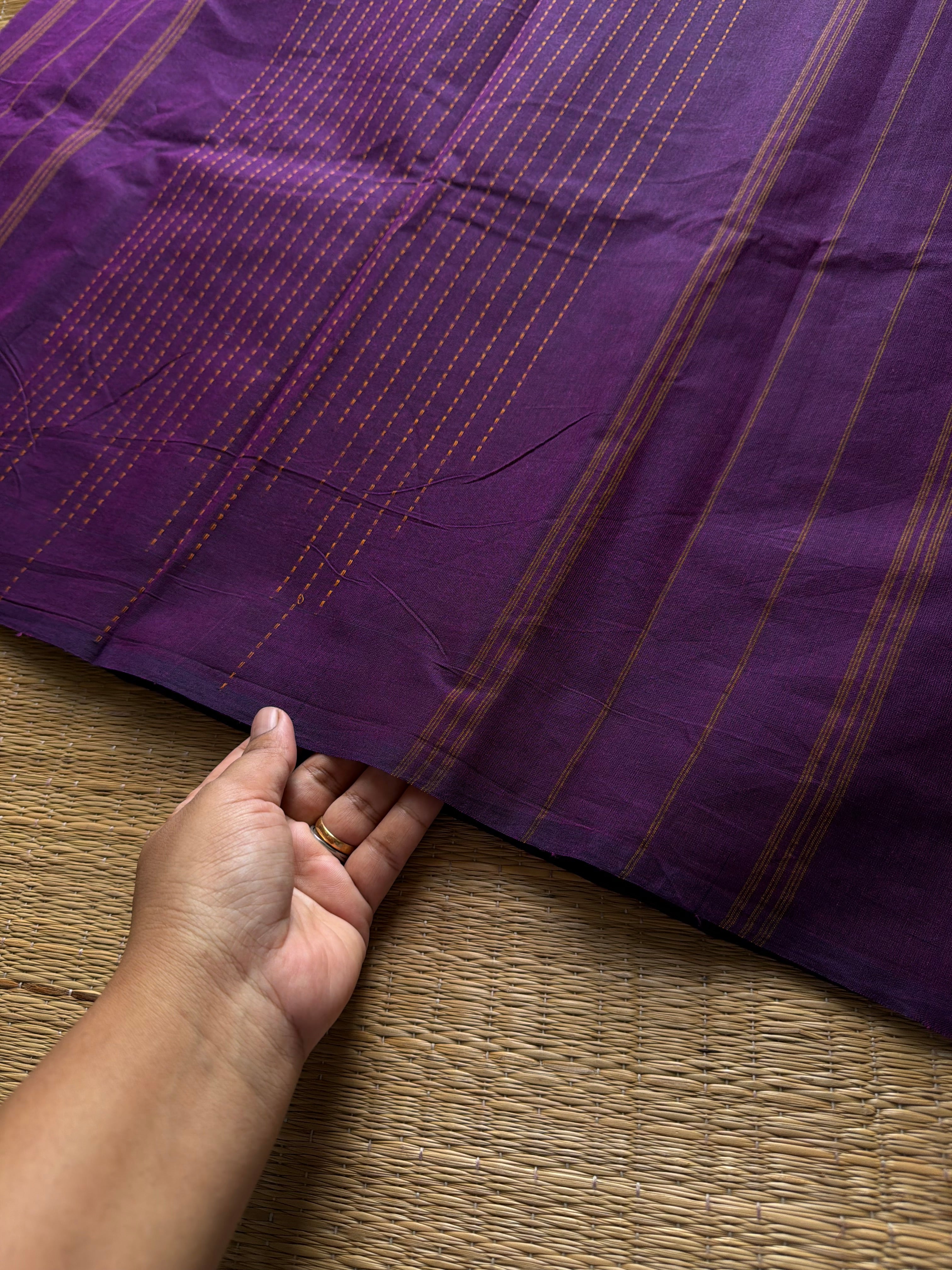 RF957 Purple ~ Soft Kanchi Cotton Saree with fully vertical thread lines Vairaoosi pattern