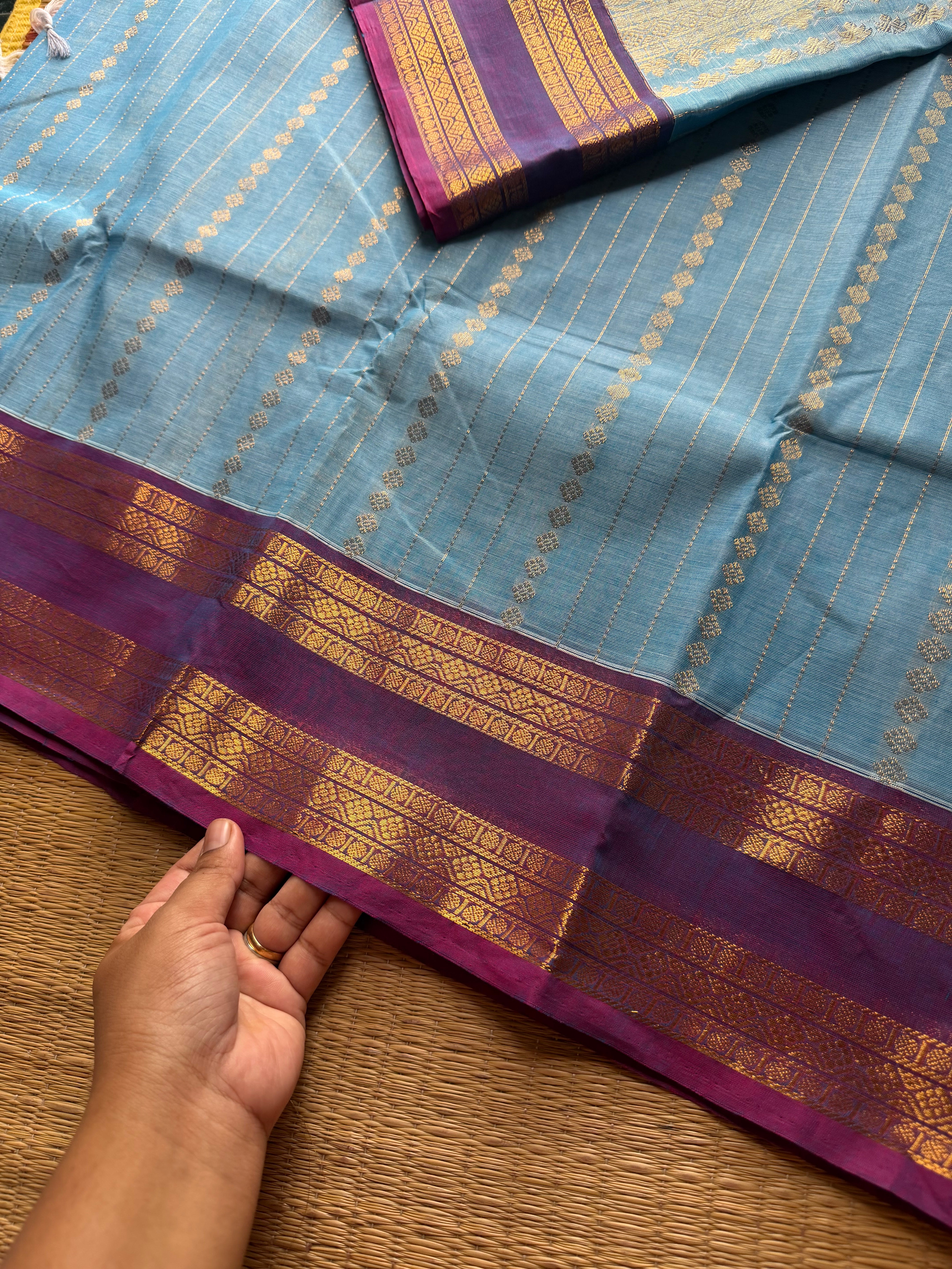 RF1358 Rich Pallu Kanchi cotton saree ~ Pastel blue