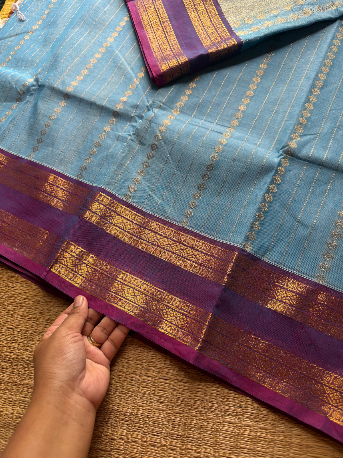 RF1358 Rich Pallu Kanchi cotton saree ~ Pastel blue