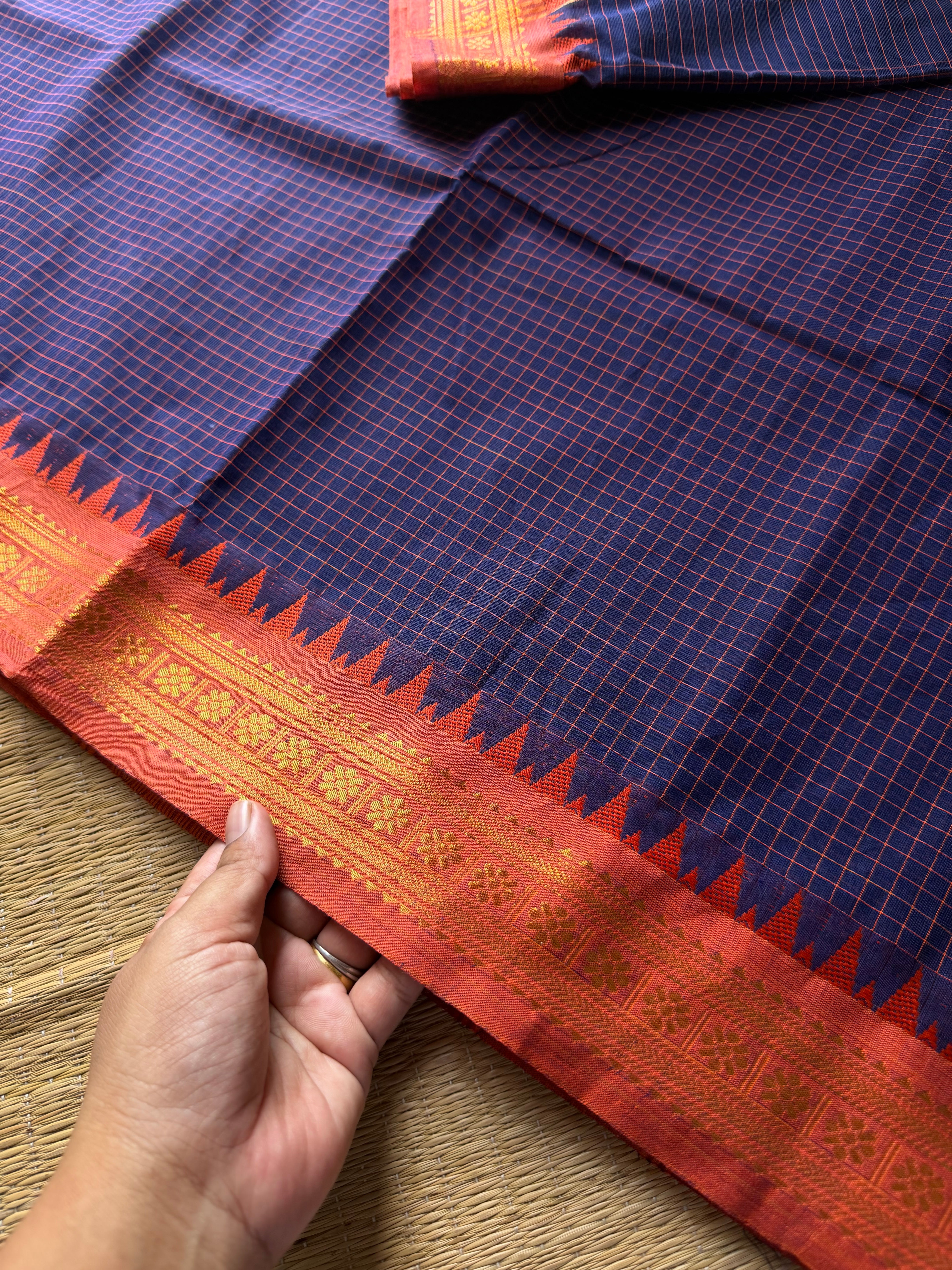 RF818 Purple & blue mixed shade Podikattam / small checks Kanchi cotton saree