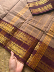 RF507 Biscuit with brown combination Kanchi cotton saree with Annam pattern gap / Rettapet border