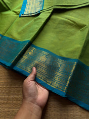 RF974 Green with sky blue combination Kanchi cotton saree with Annam and mango pattern border