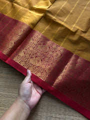 RF1083 Mustard with maroon ~ One side border Kanchi cotton saree