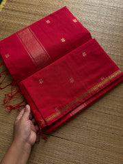 RF577 Monotone red Maheshwari semi silk cotton saree