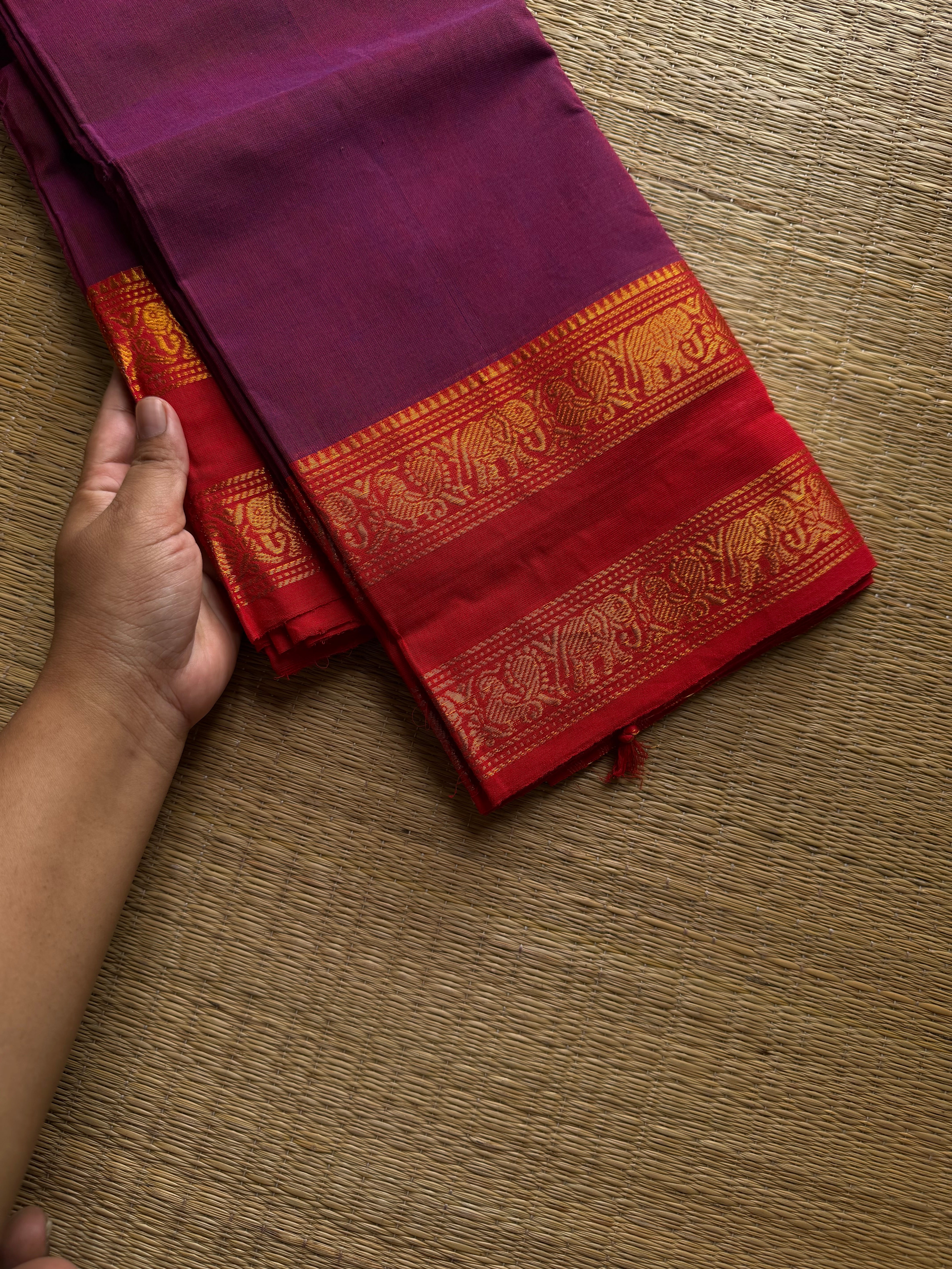 RF922 Dual shade purple with red ~ Silk Saree inspired Kanchi cotton sarees