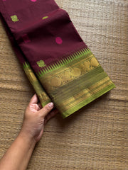 RF1395 Arakku shade ~ Premium Rich Pallu Kanchi cotton saree with Annam pattern gap border