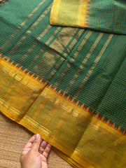 RF1001 Green ~ Vintage Border Podikattam / small checks pattern Kanchi cotton saree