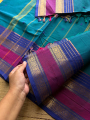 RF917 Peacock blue ~ Kanchi cotton saree with handmade thread buttas