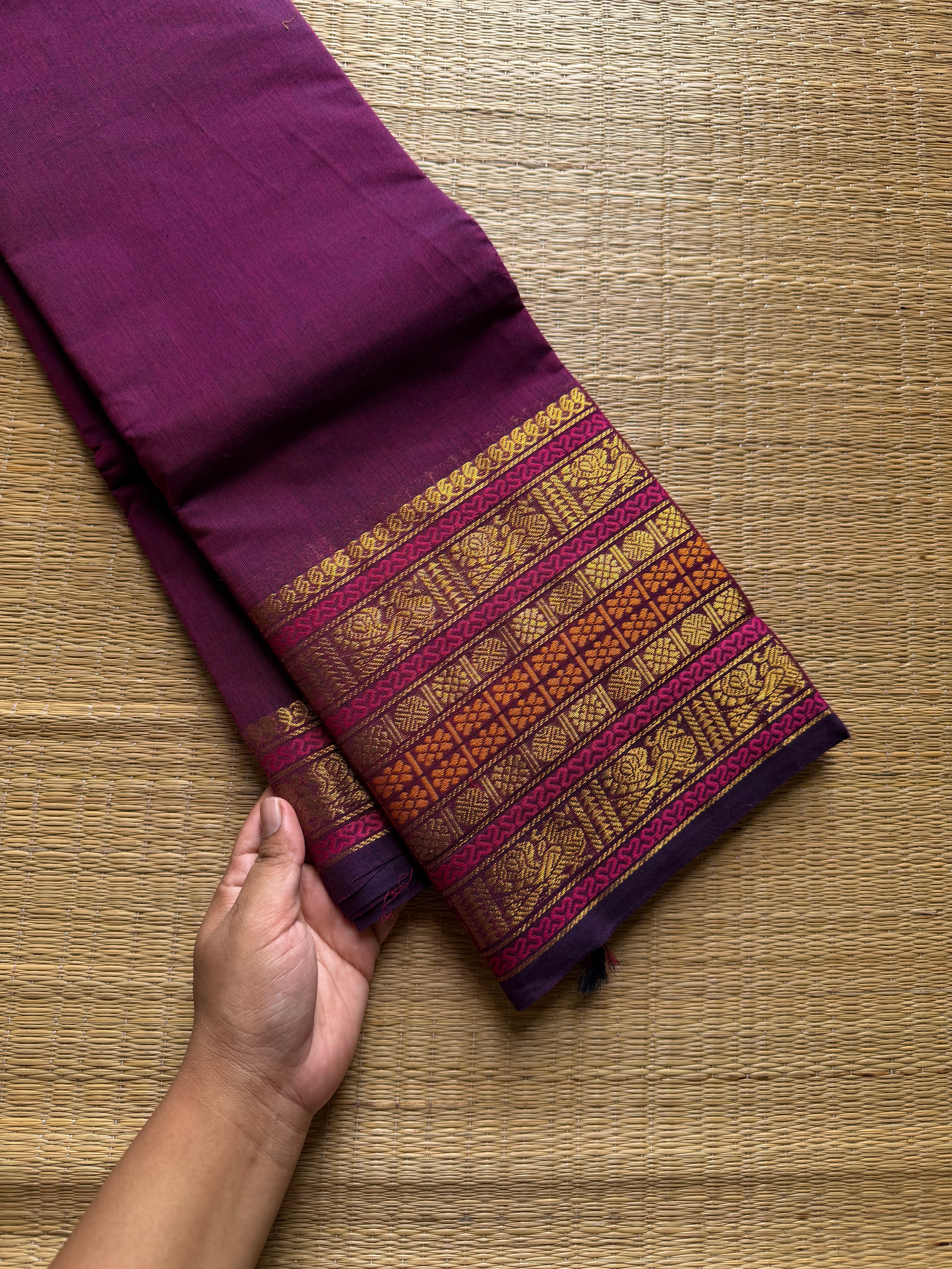 RF835 Purple shade Kanchi cotton saree ~  Varisaipet border