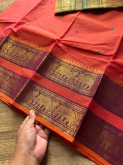 RF851 Dual shade Kanchi cotton saree with Rettapet border and handmade thread buttas