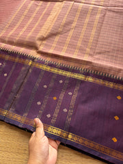 Biscuit shade Vintage Border Kanchi Cotton Saree With kattam / checks pattern & handwoven Buttas on the border