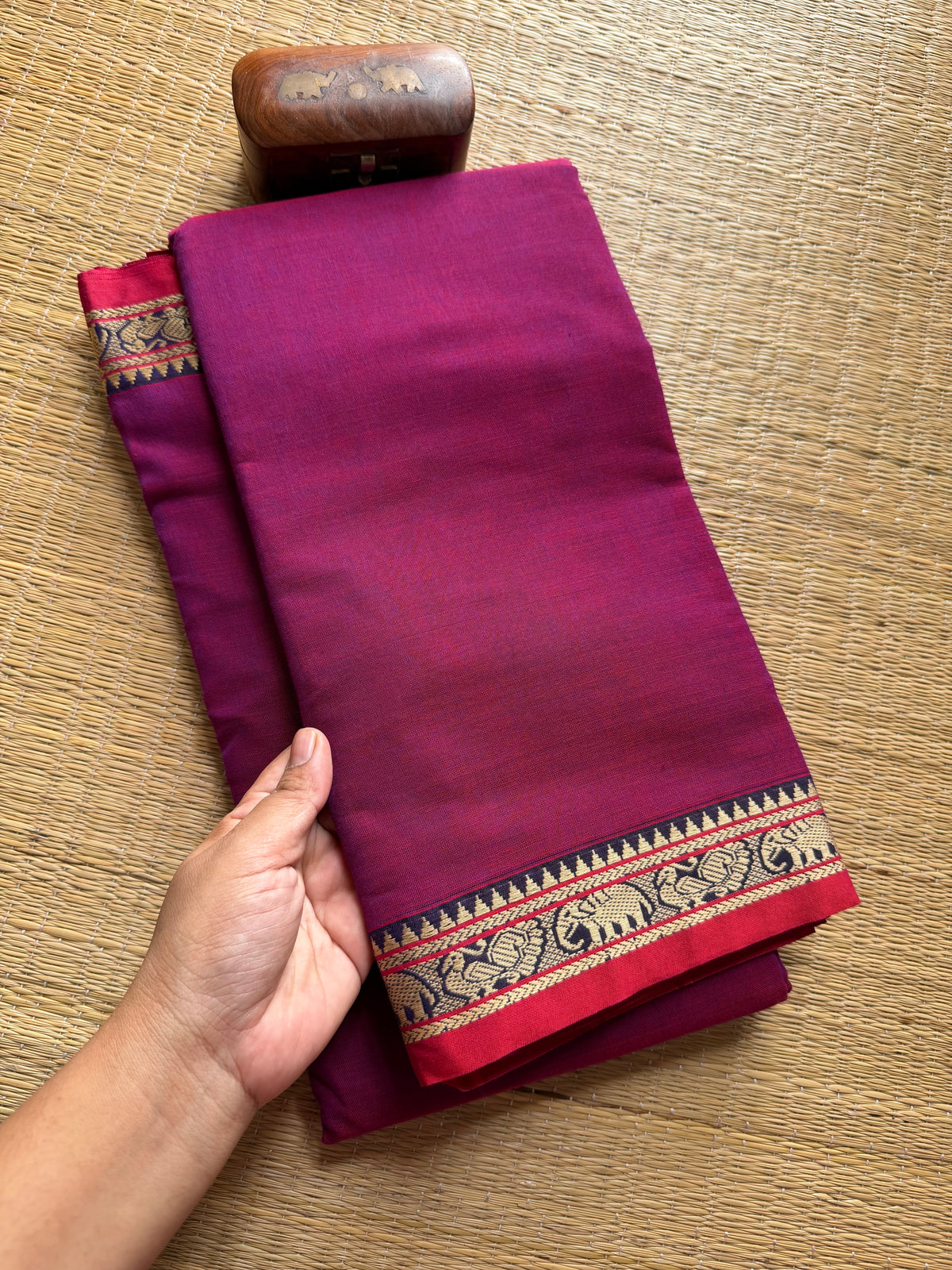 RF314 Magenta pink shade Mercerised Narayanpet Cotton Saree With Small Annam and elephant pattern border