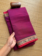 RF314 Magenta pink shade Mercerised Narayanpet Cotton Saree With Small Annam and elephant pattern border