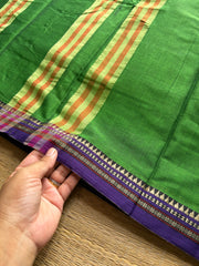 RF977 Green shade Mercerised soft Narayanpet cotton saree with small contrast thread border