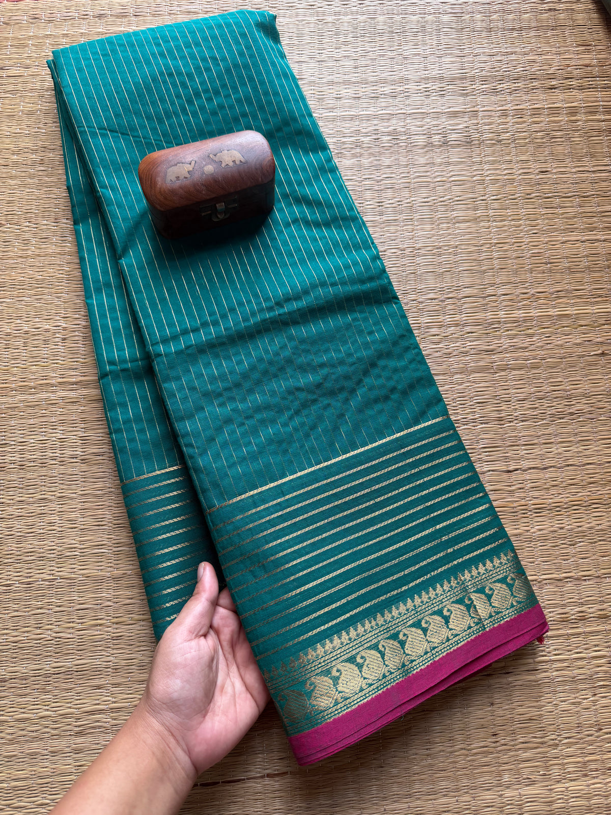Dual Tone Rama Blue Shade Vaira Oosi Pattern Kanchi Cotton Saree