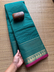 Dual Tone Rama Blue Shade Vaira Oosi Pattern Kanchi Cotton Saree