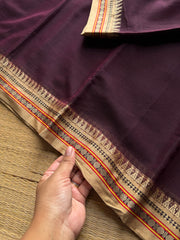 RF982 Brown shade Mercerised soft Narayanpet cotton saree with small contrast thread border
