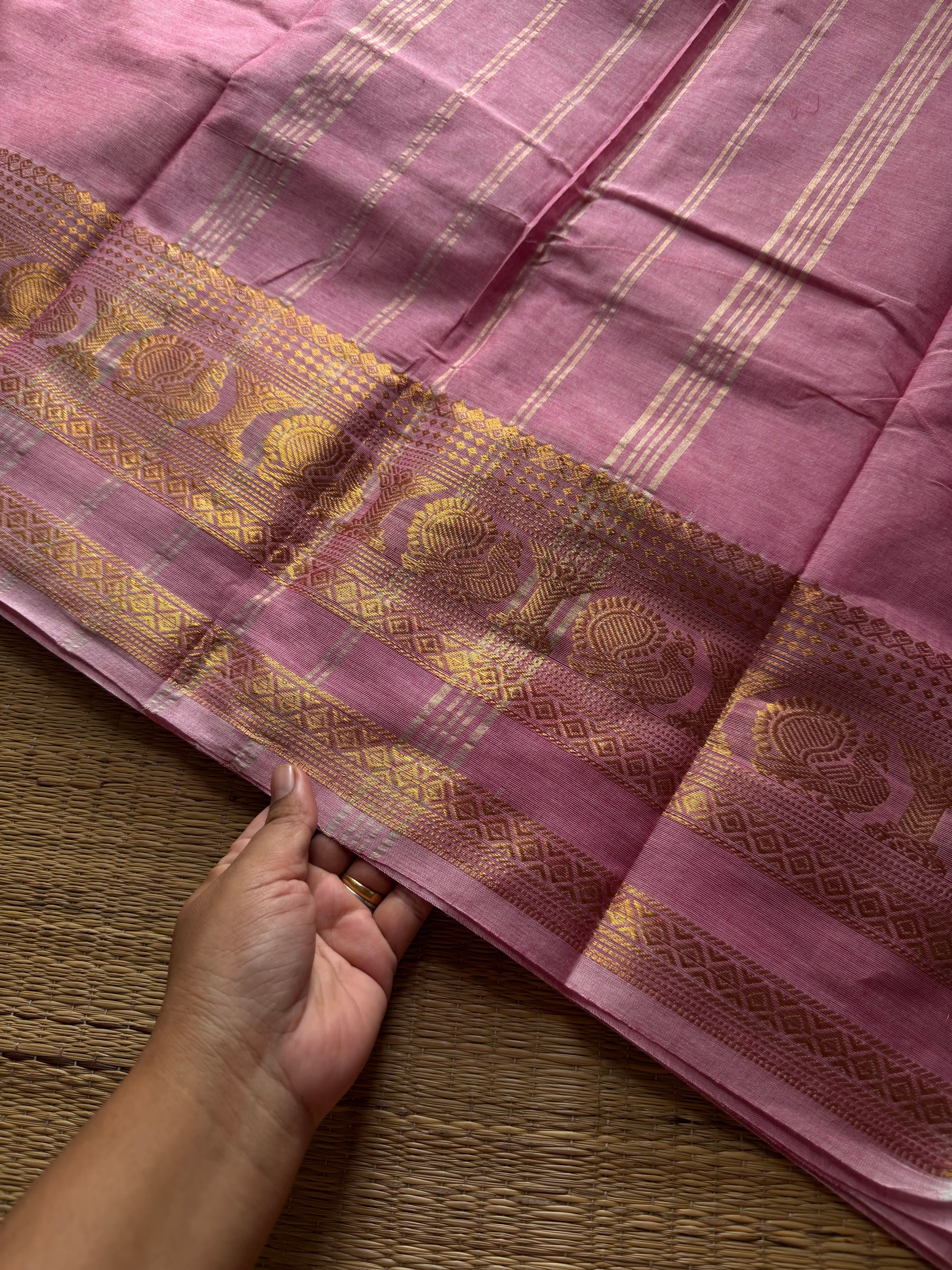 RF1373 Monotone Pastel Pink ~ Kanchi Cotton Saree