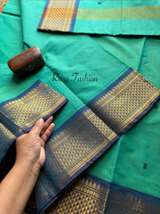 RF68 Authentic & Traditional Intricate Korvai Zari Border Pattern Kanchi Cotton Saree