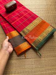 Red Shade Yazhi & Annam Pattern Ganga Jamuna Border Kanchi Cotton Saree