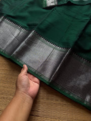 RF837 Silver Zari Mercerised Narayanpet Cotton Saree ~ Bottle Green