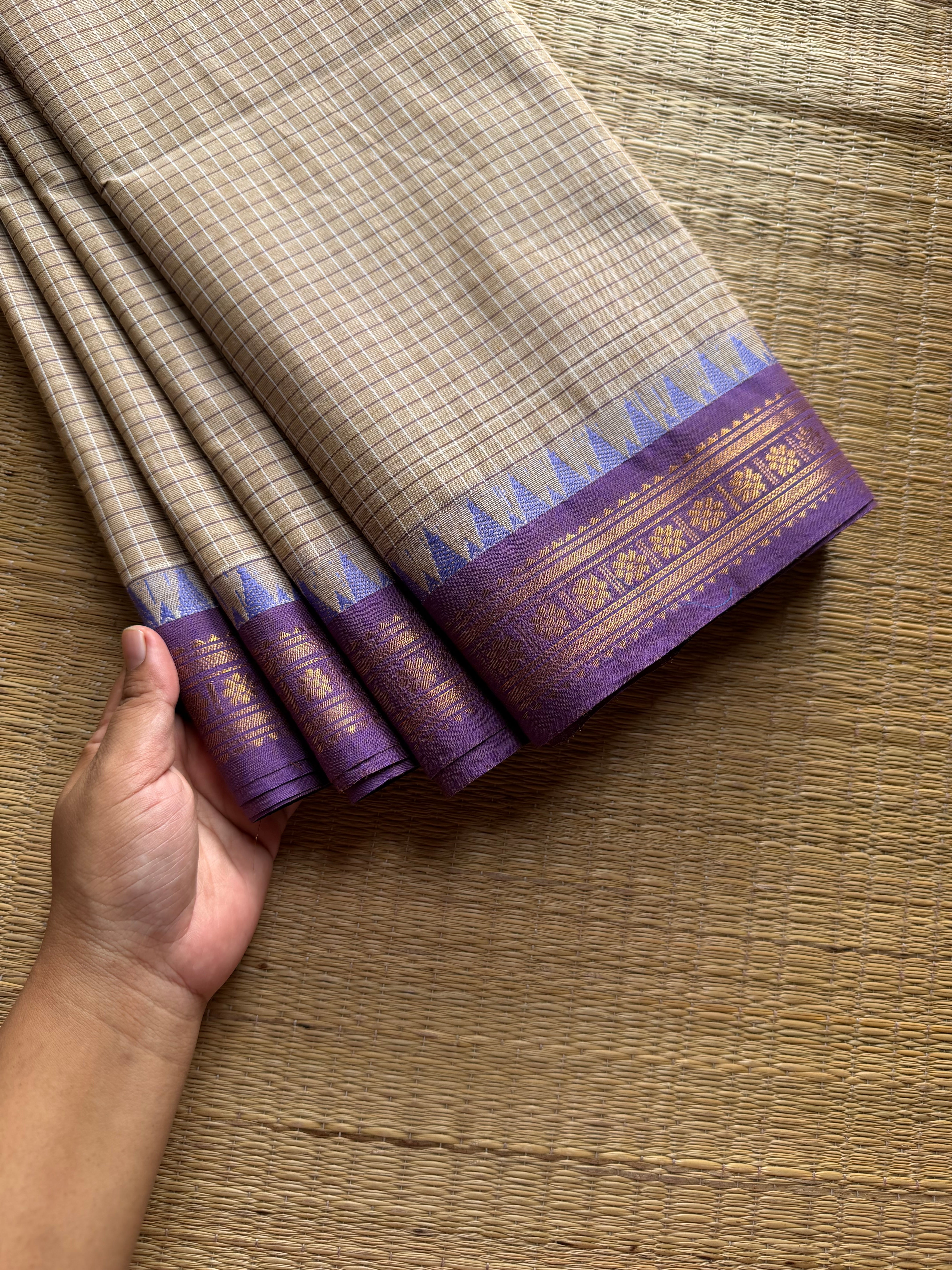 RF1180 Beige shade vintage Podikattam Kanchi cotton saree