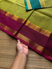 RF1228 Parrot green shade ~ Ganga Jamuna border Kanchi cotton saree