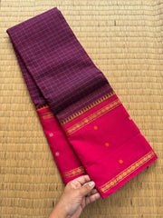RF158 Jamun shade with pink combination Vintage Style Border with checks pattern & handwoven Buttas on the border