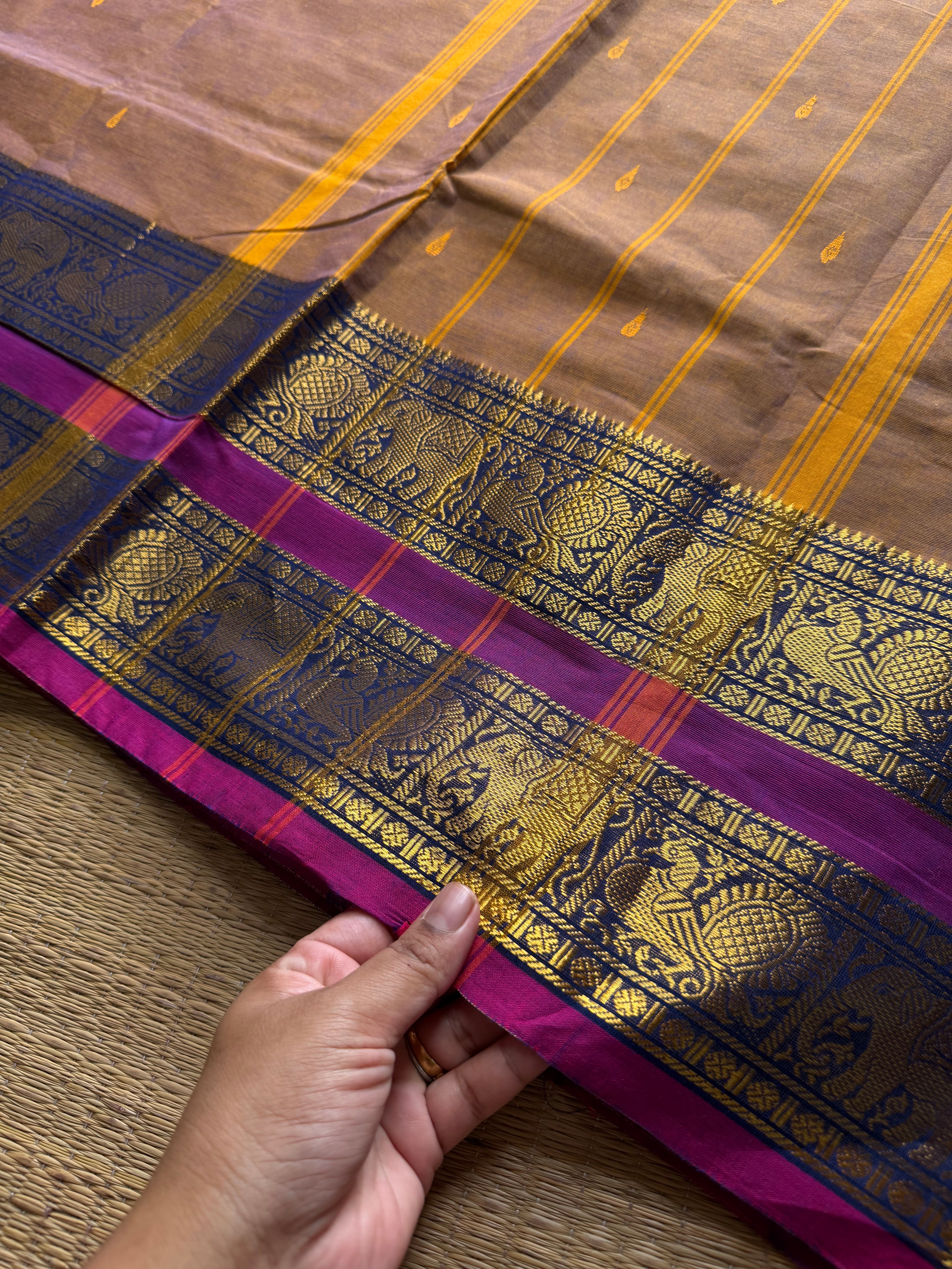 RF1332 Dual tone beige ~ Kanchi cotton Rettapet border saree