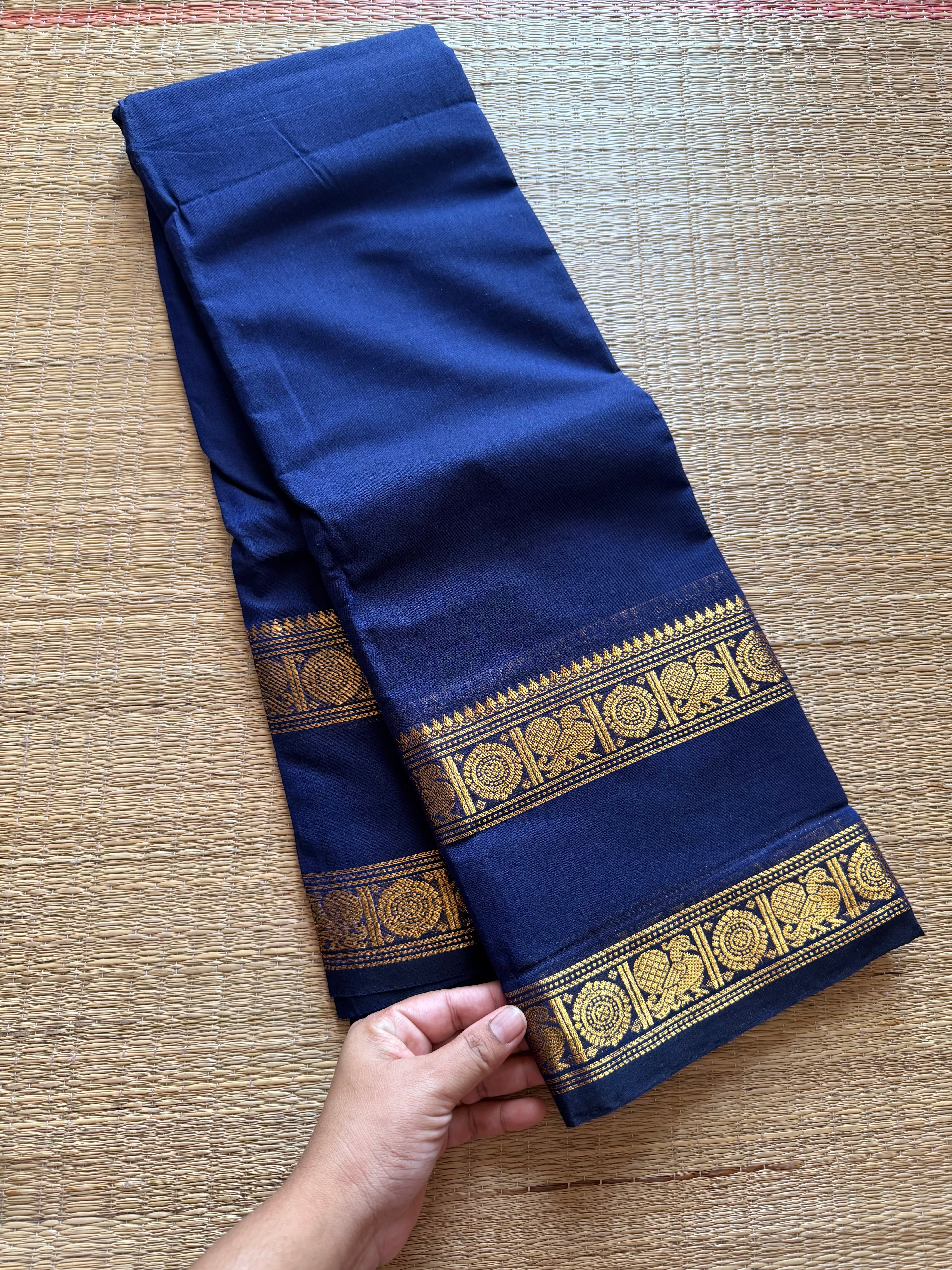 RF200 Monotone Royal Blue Shade Kanchi Cotton Saree With elegant Rettapet border